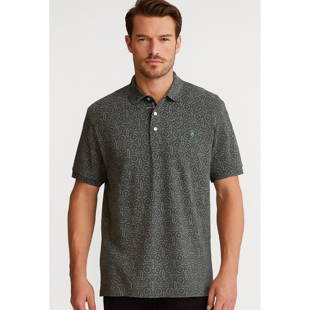 William Murray Men's XL Geometric Black Preppy Golf‎ Polo Shirt All Over Print